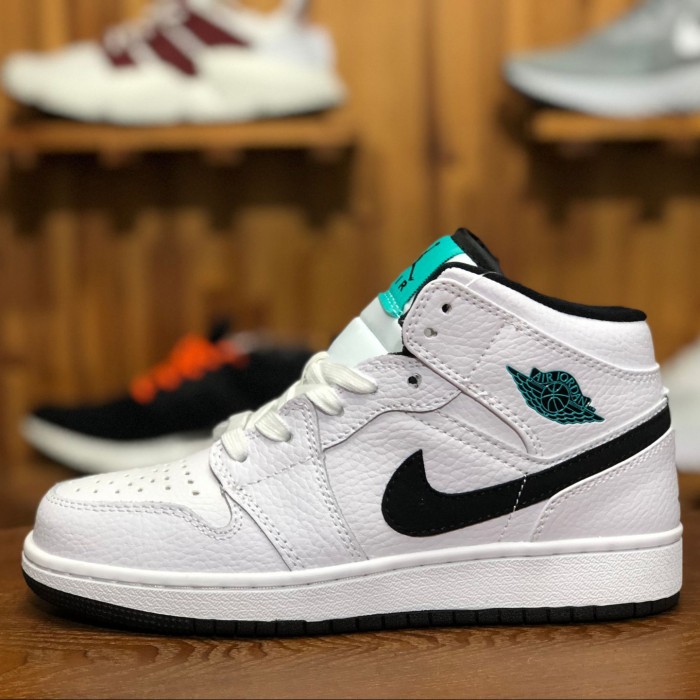Air Jordan 1 MID GS AJ1 Women Running Shoes-White/Black-9619025