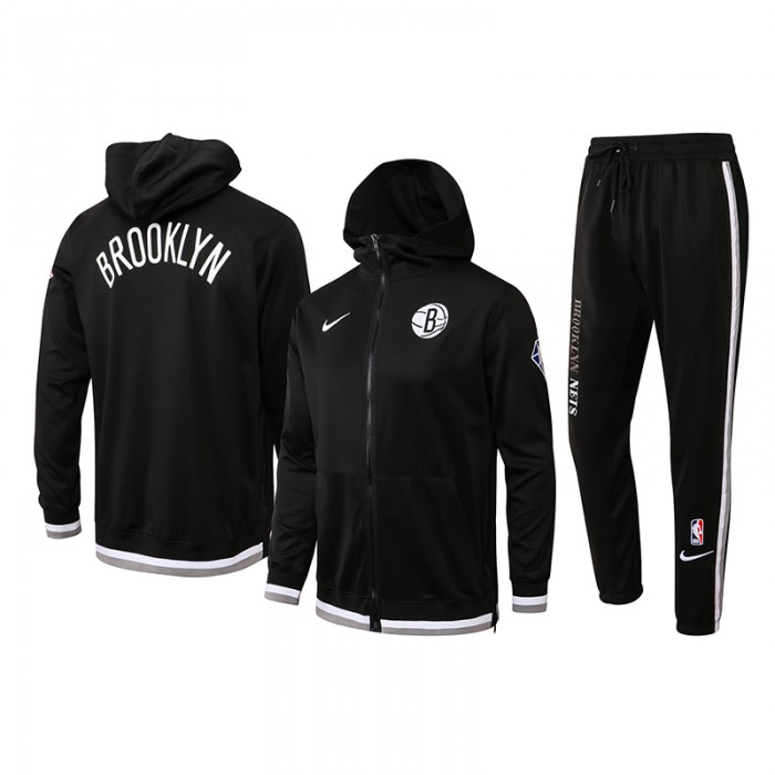 Brooklyn Nets Black Hooded NBA Edition Classic Jacket Training Suit (Top+Pant)-9653580