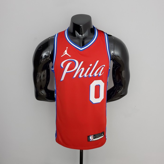 2021 MAXEY#0 76ers Jordan Themed Red NBA Jersey-4649947