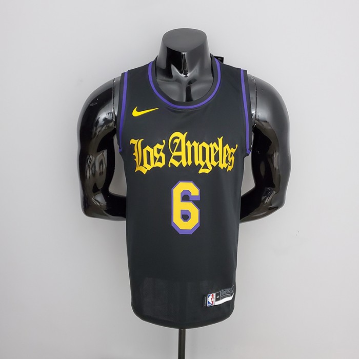 2021 JAMES#6 Los Angeles Lakers Black Latin Black NBA Jersey-7813397