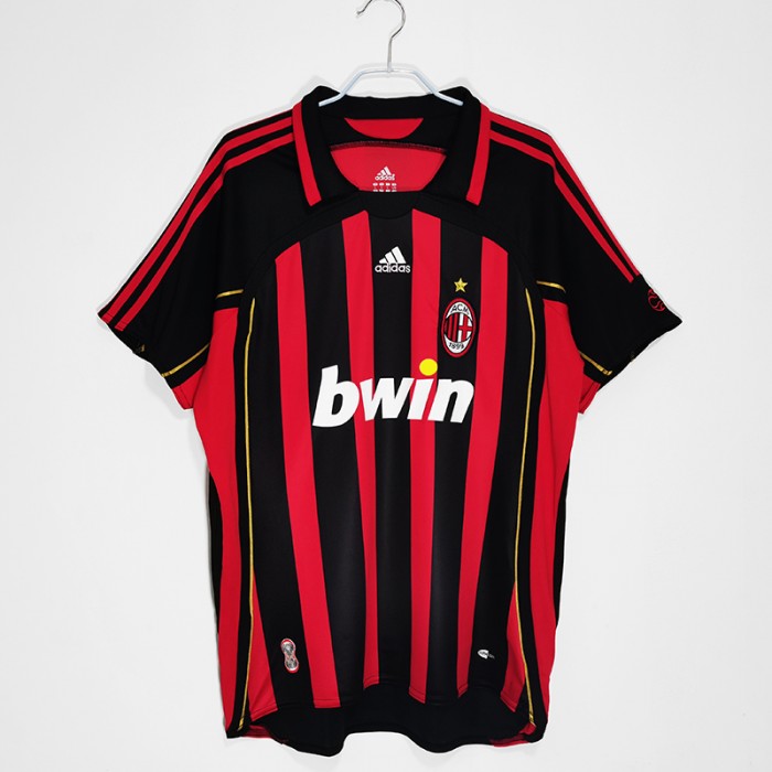 2006/07 Retro AC Milan Home Red Black Jersey version short sleeve-7345629