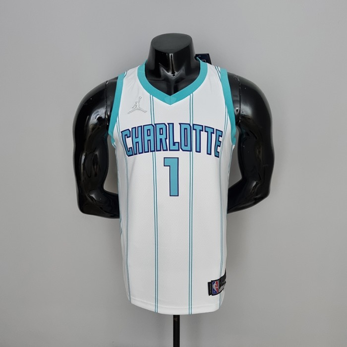 75th Anniversary BALL #1 Charlotte Hornets White NBA Jersey-2551009