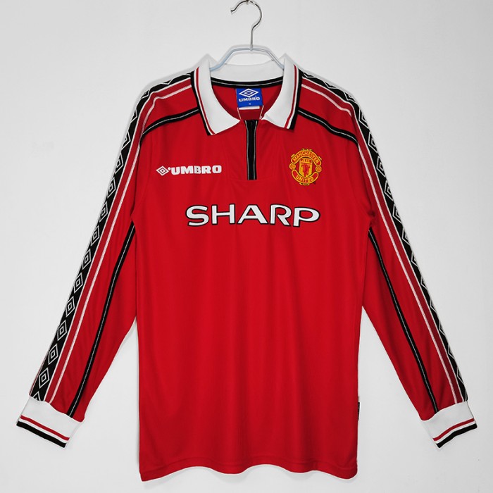 1998/99 Retro Manchester United M-U Home Red Long Jersey version Long sleeve-4878836