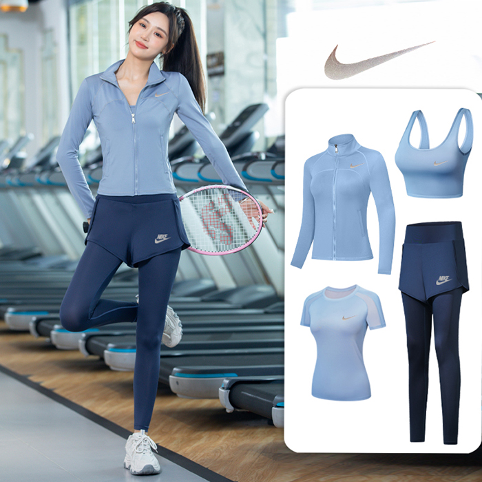 4 Piece Set Quick drying For Women Running Fitness Sports Wear Fitness Clothing Women Training Set Sport Suit-Blue-5548222