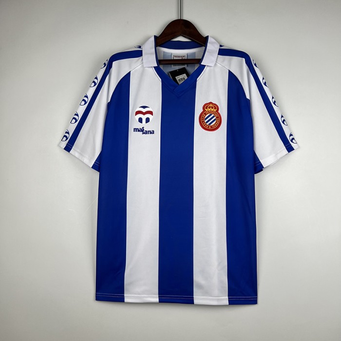 Retro 84/89 Espanyol Home White Blue Jersey Kit short sleeve-270011
