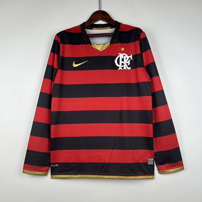 Retro 08/09 Flamengo Home Red Black Jersey Kit Long Sleeve-5428075