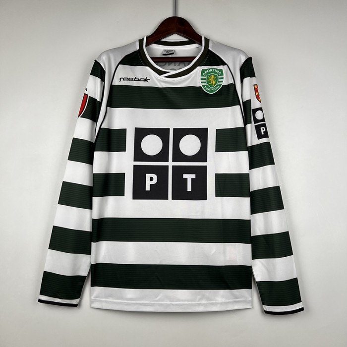 Retro 01/03 Sporting Lisbon Home White Green Jersey Kit Long sleeve-2217971