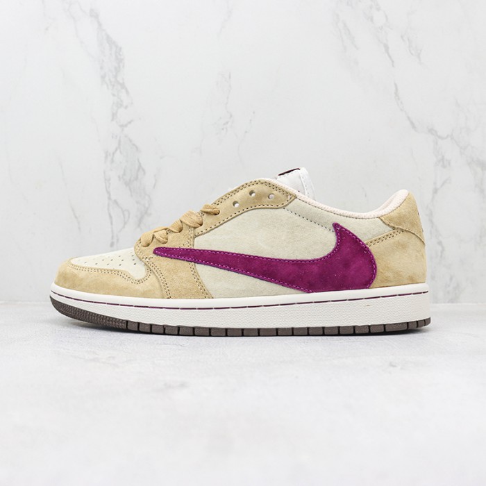 Travis Scott x Air Jordan 1 AJ1 Low Running Shoes-Khaki/White-5553943
