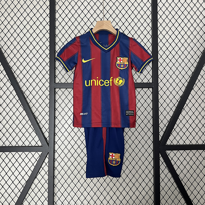 Retro 09/10 Kids Barcelona Home Navy Blue Red Kids Jersey Kit short Sleeve (Shirt + Short)-9269961