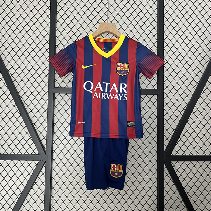 Retro 13/14 Kids Barcelona Home Navy Blue Red Kids Jersey Kit short Sleeve (Shirt + Short)-3351677