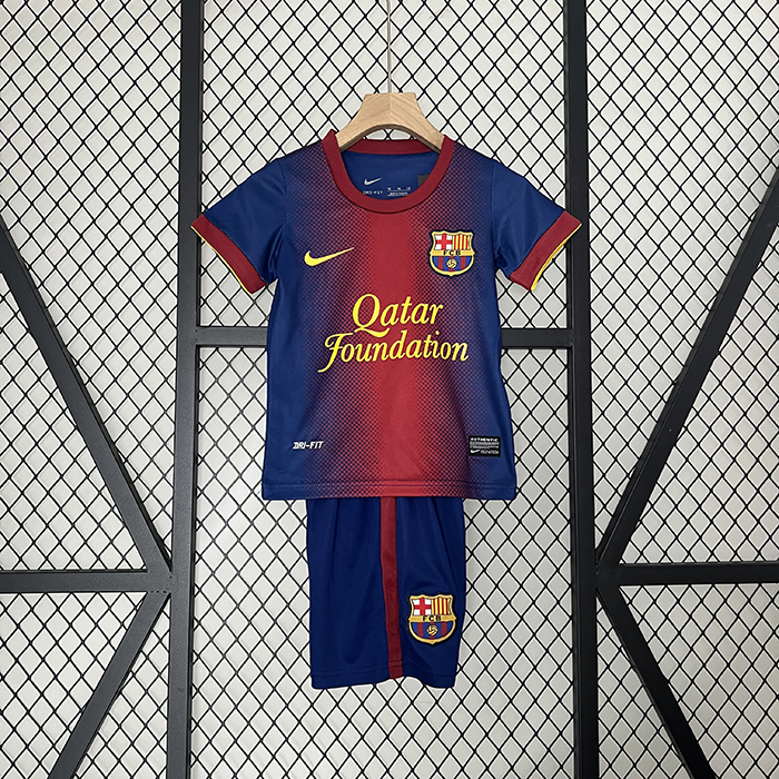 Retro 12/13 Kids Barcelona Home Navy Blue Red Kids Jersey Kit short Sleeve (Shirt + Short)-3277047