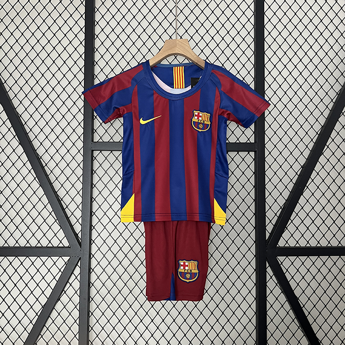 Retro 05/06 Kids Barcelona Home Navy Blue Red Kids Jersey Kit short Sleeve (Shirt + Short)-3602705