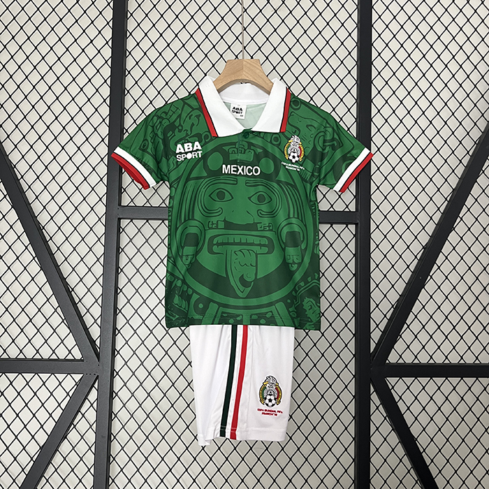 Retro 1998 Kids Mexico Home Kids Green Jersey Kit short Sleeve (Shirt + Short)-4884390
