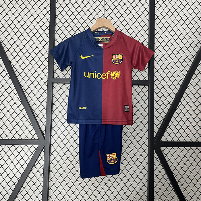 Retro 08/09 Kids Barcelona Home Navy Blue Red Kids Jersey Kit short Sleeve (Shirt + Short)-6550816