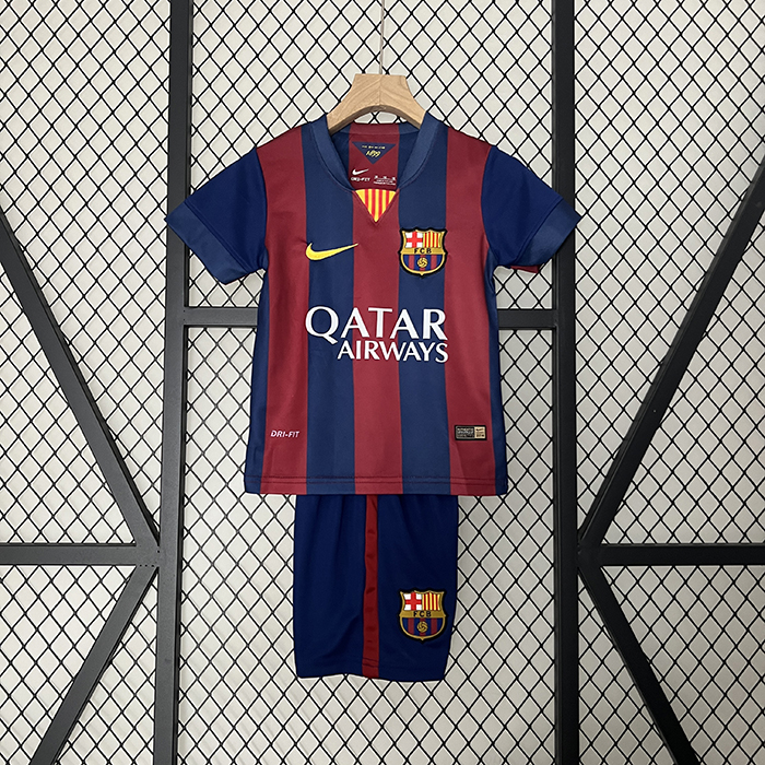 Retro 14/15 Kids Barcelona Home Navy Blue Red Kids Jersey Kit short Sleeve (Shirt + Short)-7464382