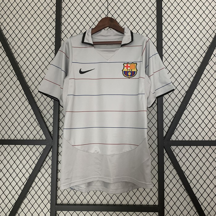 Retro 03/04 Barcelona Away Gray Jersey Kit Short Sleeve-7279598