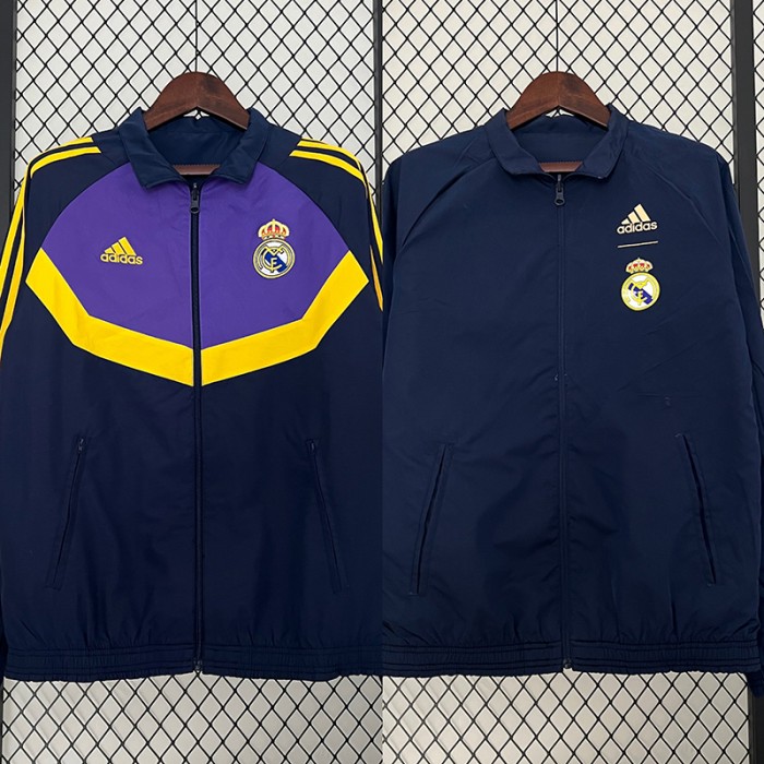 24/25 Real Madrid Trench Coat Reversible Navy Blue Windbreaker Long Sleeve-8556225