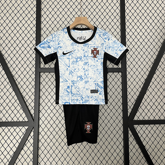 2024 Kids Portugal Away Blue White Kids Jersey Kit short Sleeve (Shirt + Short)-6945239