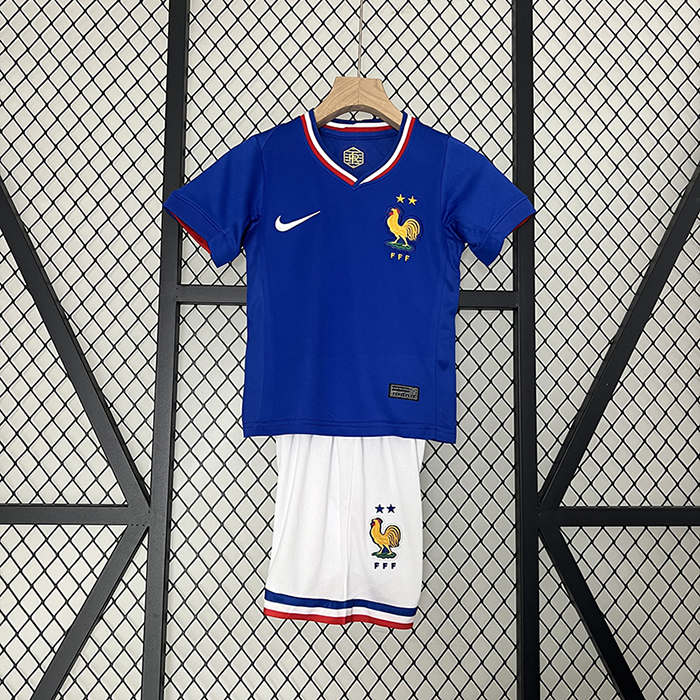 2024 Kids France Home Blue Kids Jersey Kit short Sleeve (Shirt + Short)-9489183