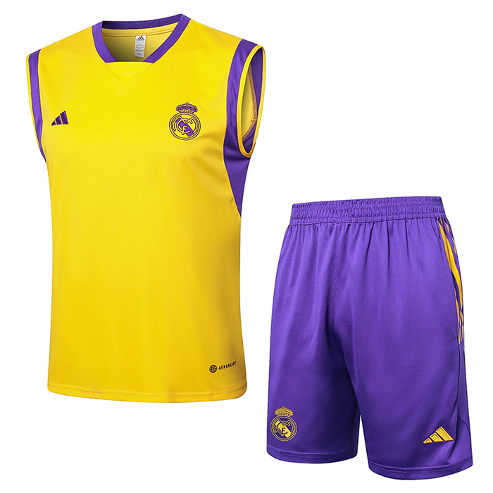 24/25 Real Madrid Training Yellow Purple Jersey Kit Sleeveless (Vest + Short)-8685886