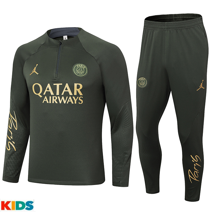 24/25 Kids Paris Saint-Germain PSG Army Green Kids Edition Classic Jacket Training Suit (Top+Pant)-6581164