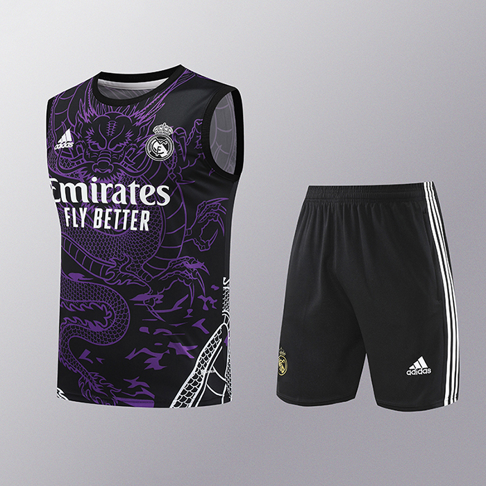 24/25 Real Madrid Training Purple Black Jersey Kit Sleeveless (Vest + Short)-5479499