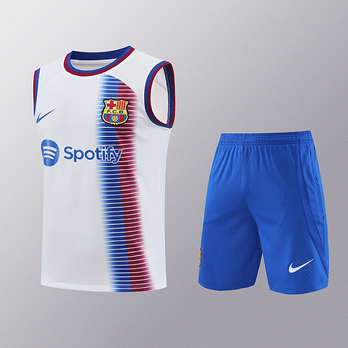 24/25 Barcelona Training White Blue Jersey Kit Sleeveless (Vest + Short)-8349445