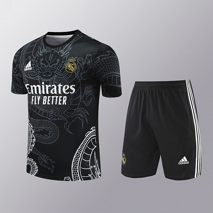 24/25 Real Madrid Training Black White Jersey Kit short Sleeve (Shirt + Short)-8090490