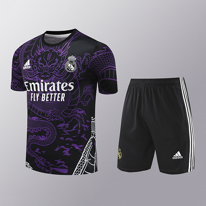 24/25 Real Madrid Training Black Purple Jersey Kit short Sleeve (Shirt + Short)-6583367