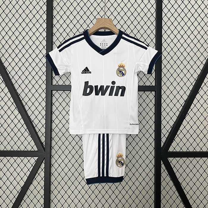 Retro kids 12/13 Real Madrid home White Black Kids Jersey Kit short Sleeve (Shirt + Short)-4390695