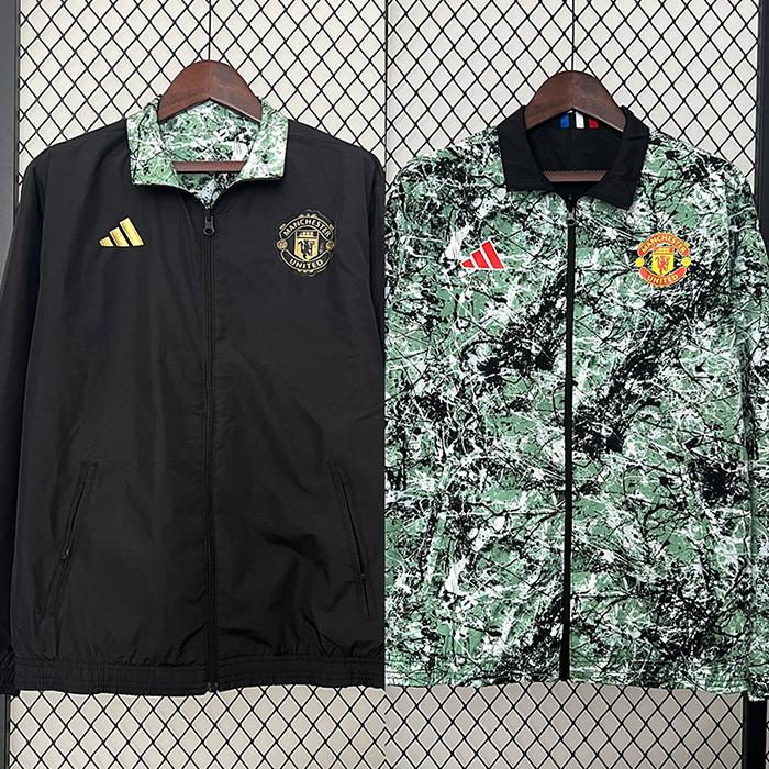 24/25 Manchester United M-U Trench Coat Reversible Black Green Windbreaker Long Sleeve-2096698