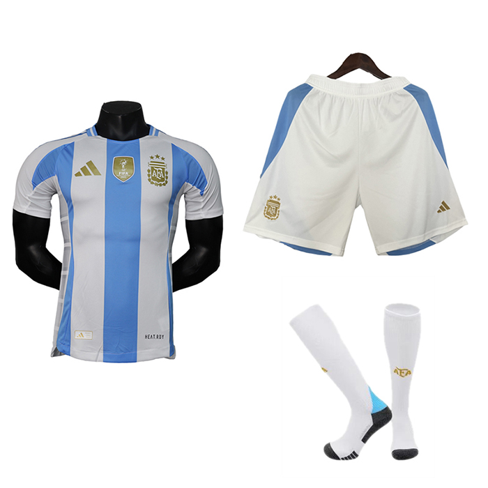 2024 Argentina Home White Blue Jersey Kit short Sleeve (Shirt + Short + Socks) (Player Version)-3788206