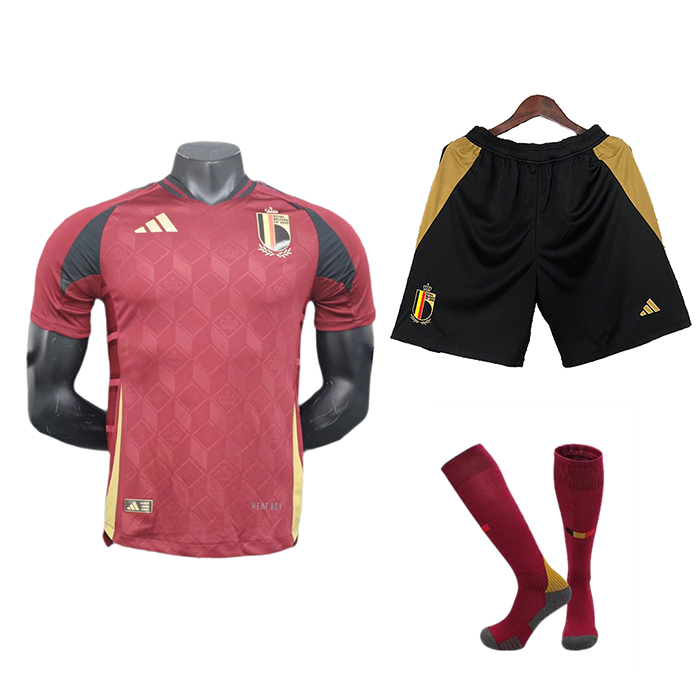 2024 Belgium Home Wine Red Jersey Kit short Sleeve (Shirt + Short + Socks) (Player Version)-471434