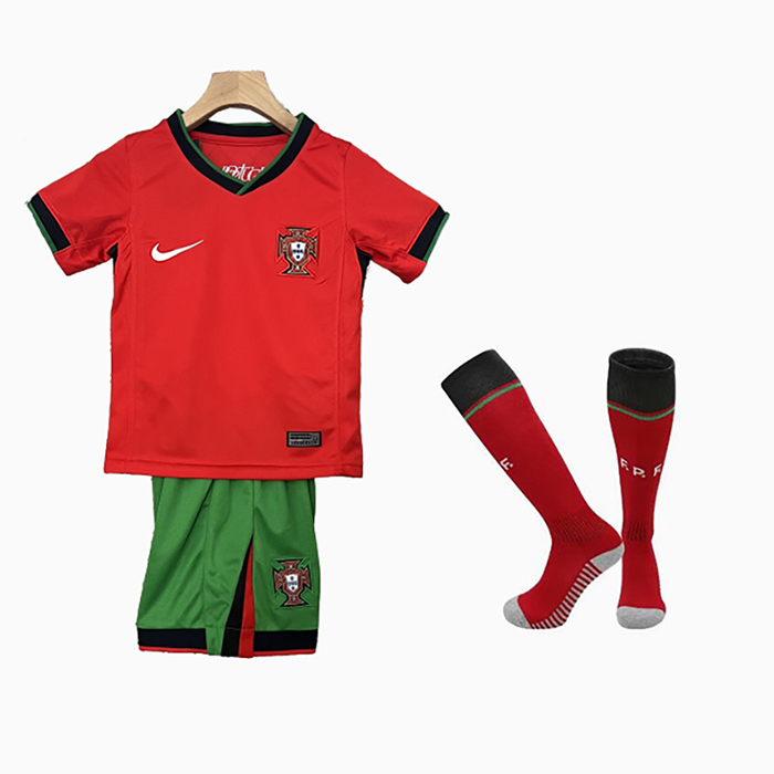 2024 Kids Portugal Home Kids Red Jersey Kit short sleeve (Shirt + Short + Socks)-1726836