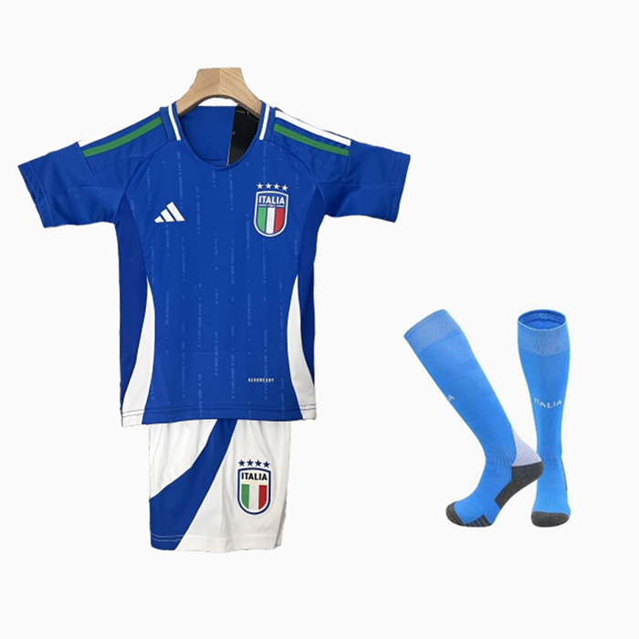 2024 Kids Italy Home Kids Blue Jersey Kit short sleeve (Shirt + Short + Socks)-2665180