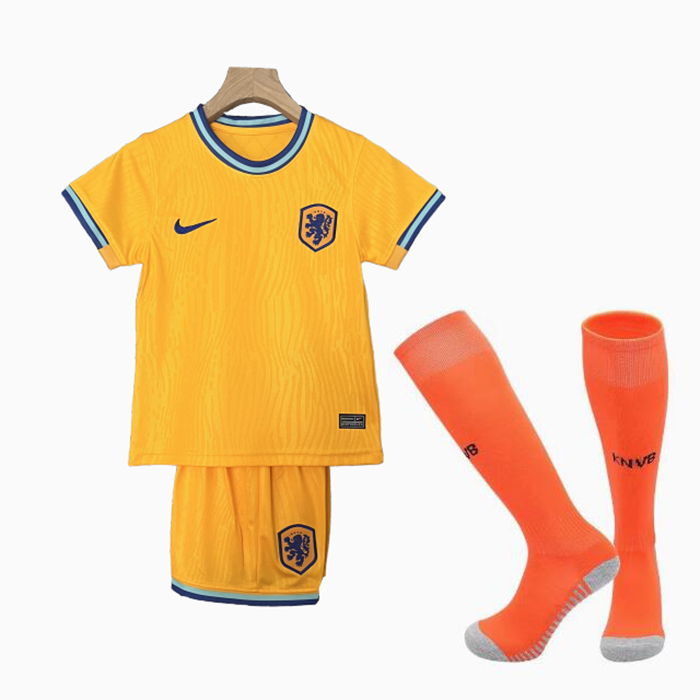 2024 Kids Netherlands Home Kids Orange Jersey Kit short sleeve (Shirt + Short + Socks)-4205527