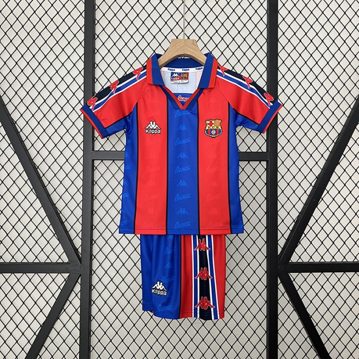 Retro 08/09 Kids Barcelona Home Red Blue Kids Jersey Kit short sleeve (Shirt + Short)-5246232