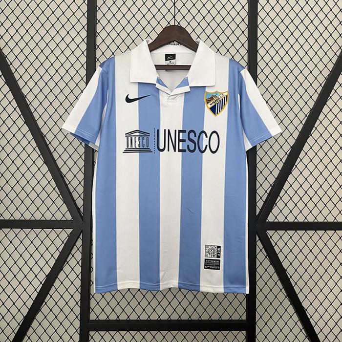 Retro 12/13 Malaga Home White Blue Jersey Version Short Sleeve-3774255
