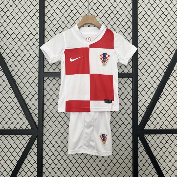 2024 Kids Croatia Home Kids White Jersey Kit short sleeve (Shirt + Short)-4857367