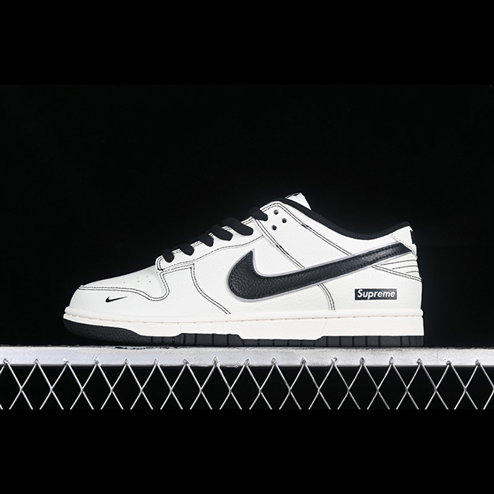 Supreme x SB Dunk Low Black White Running Shoes-White/Black-4304360