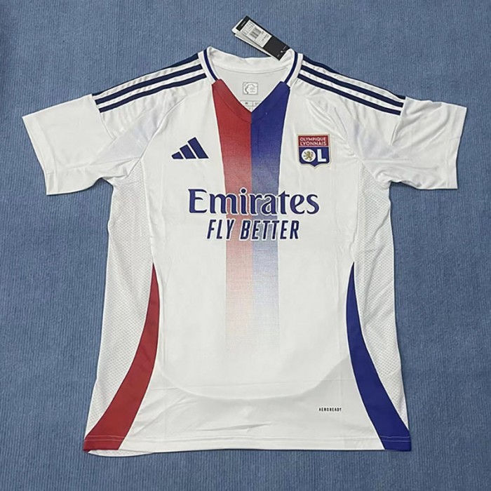 24/25 Lyon Home White Blue Jersey Version Short Sleeve-7290235