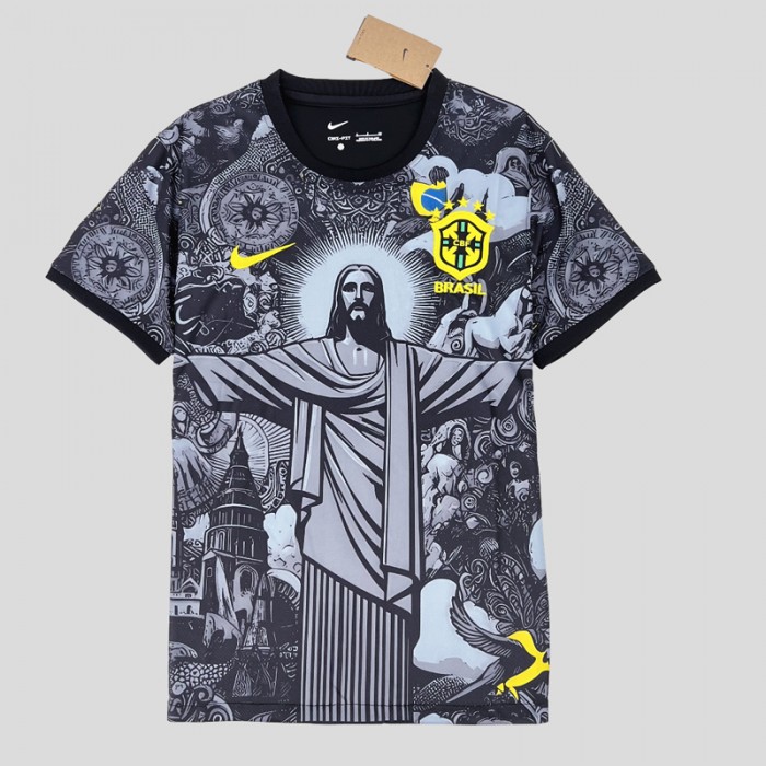 2024 Brazil Special Edition Gray Black Gray Jersey Version Short Sleeve-7189146
