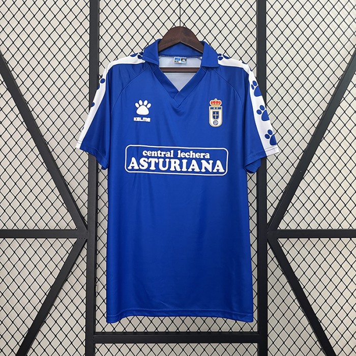 Retro 90/91 Real Oviedo Home Blue Jersey Kit Short Sleeve-3282409