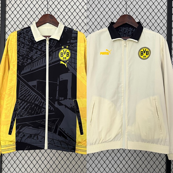 24/25 Borussia Dortmund Trench Coat Reversible Black Khaki Windbreaker Long Sleeve-509347