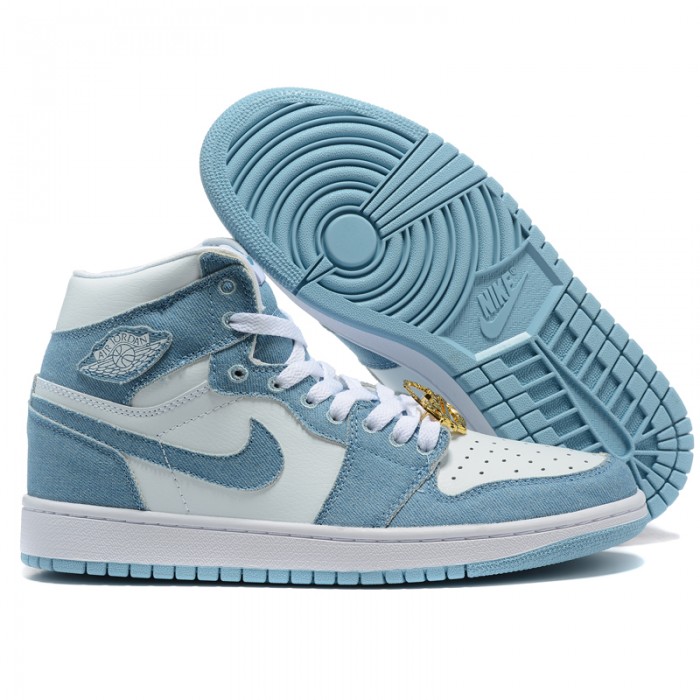 Wmns Air Jordan 1 Retro High OG Denim Running Shoes-White/Blue-9990776