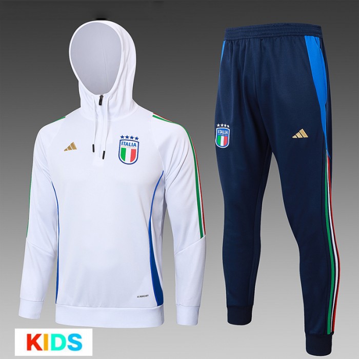 2024 Kids Italy White Kids Hooded Edition Classic Jacket Training Suit (Top+Pant)-951893