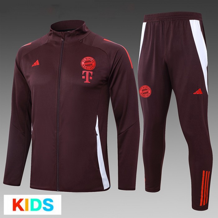 24/25 Kids Bayern Munich Wine Red Kids Edition Classic Jacket Training Suit (Top+Pant)-7273616