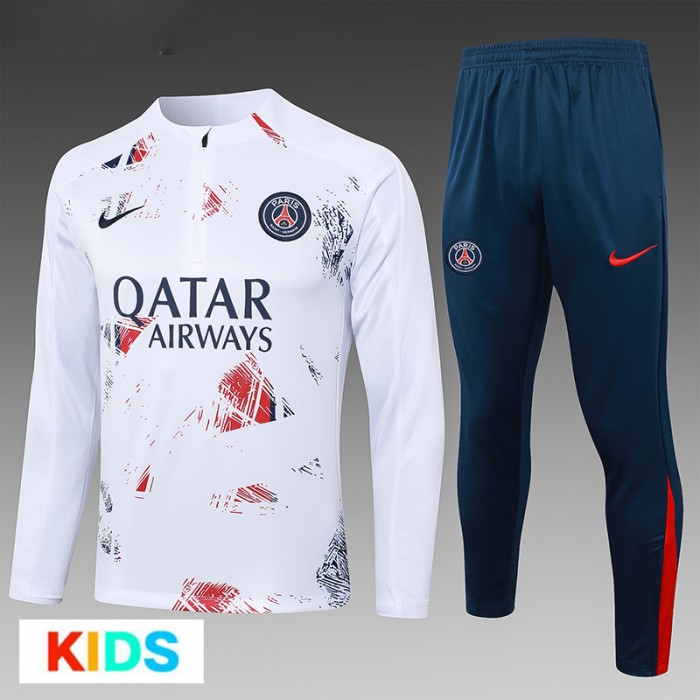 24/25 Kids Paris Saint-Germain PSG White Kids Edition Classic Jacket Training Suit (Top+Pant)-1448821