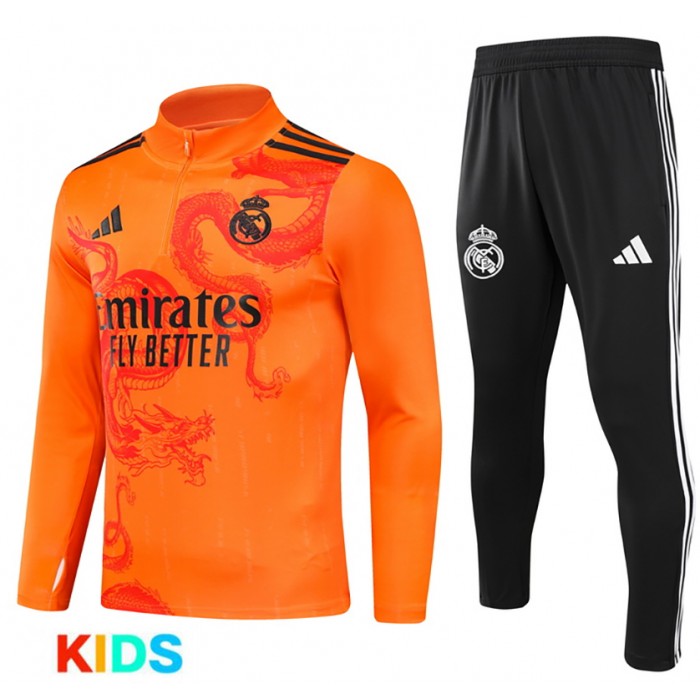 24/25 Kids Real Madrid Orange Kids Edition Classic Jacket Training Suit (Top+Pant)-8273138