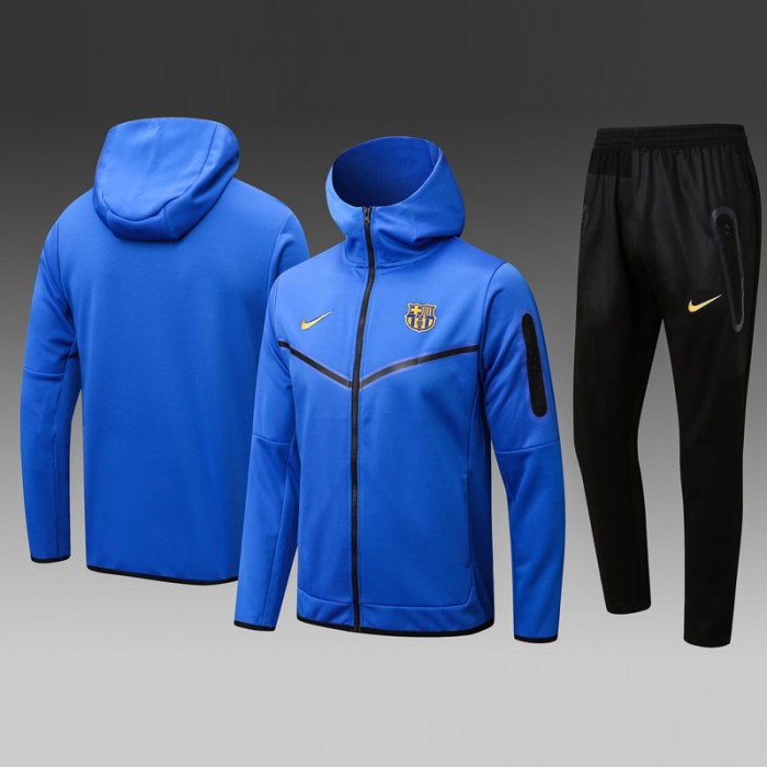 24/25 Barcelona Blue Hooded Edition Classic Jacket Training Suit (Top+Pant)-6895339